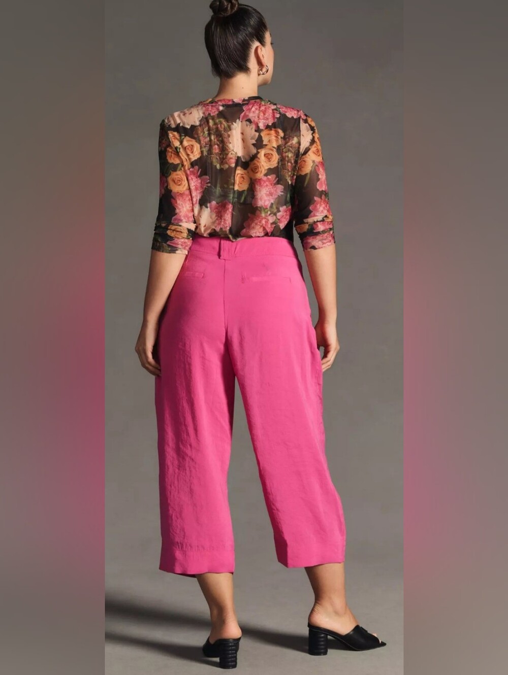 Anthropologie Cropped Pleated Trousers in Pink Size 12 - Picture 3 of 4